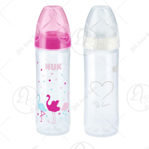 NUK 5141 СЕТ шише 250ml 6-18 месеци со силиконска цуцла M/РОЗЕ