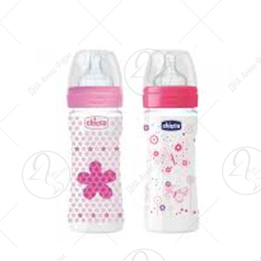 CHICCO ШИШЕ ПЛАСТИЧНО РОЗЕ 250ml СИЛИКОН ЦУЦЛА