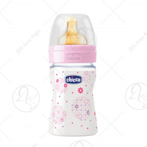 CHICCO Шише Пластично Розе 150мл Каучук Цуцла