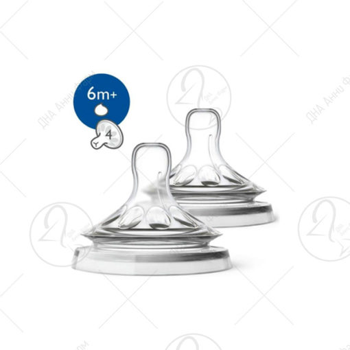 AVENT Натурал Силиконска цуцла Класик, 6+ месеци, 4 дупки, 2/1