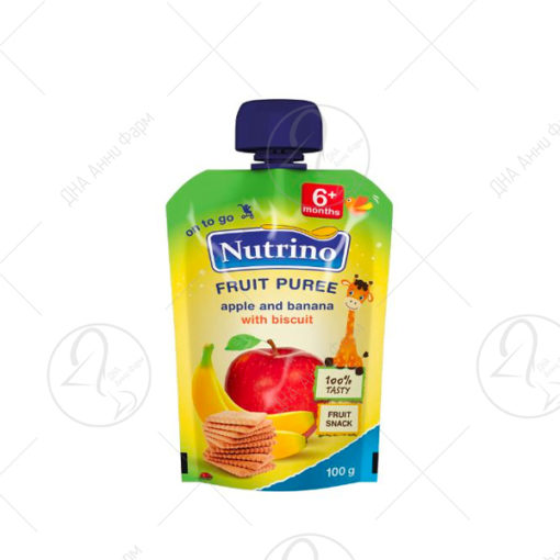 NUTRINO Овошно пире - Пауч со јаболко и банана со бисквит 100гр