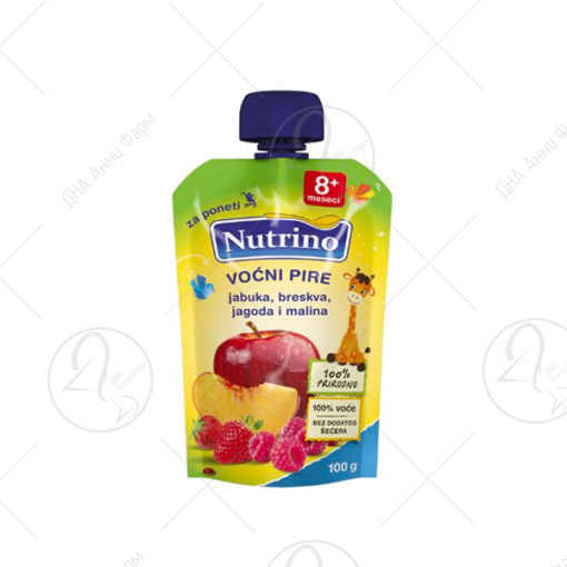 NUTRINO Овошно пире - Пауч јагода, праска, јаболко, малина 100 гр