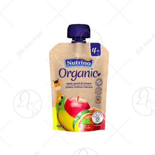 NUTRINO Organic Овошно пире - Пауч со јаболко, банана и праска 100гр