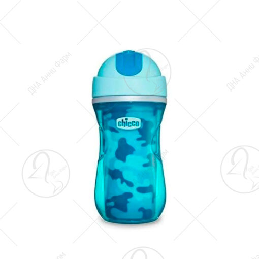 CHICCO Спортска сина пластична чаша со цевка (14+ м)