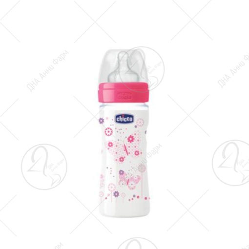Chicco Шише Пластично Розе 250мл Каучук Цуцла