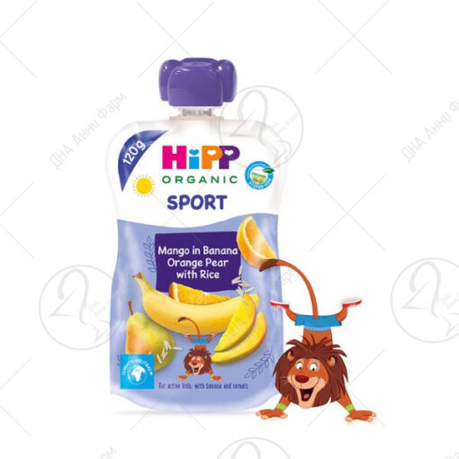 HIPP СПОРТ Пире со манго, банана, портокал, круша и ориз 120g