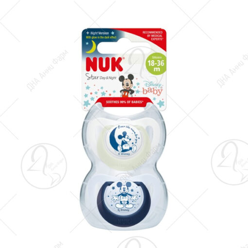 NUK Цуцла Лажалка Флуросцентна силикон "Disney Mickey Mouse" 18+м